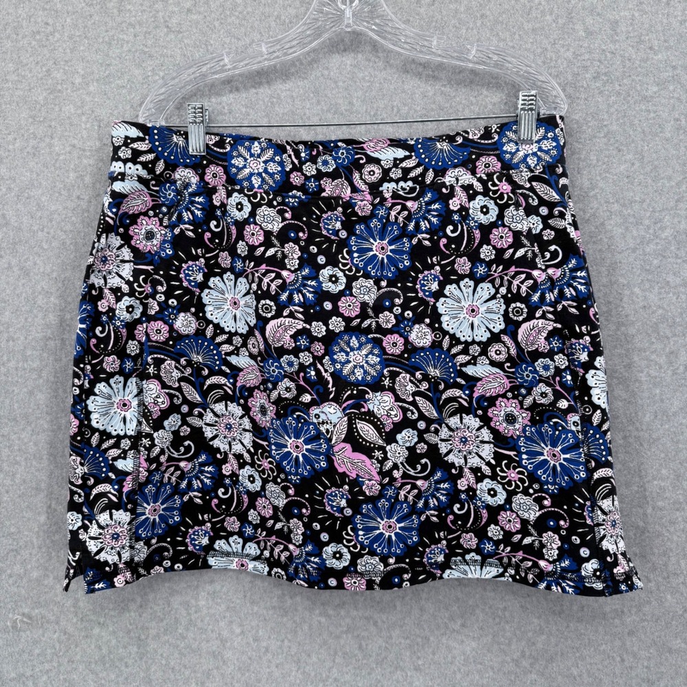 Talbots Everyday Yoga Skort Women PXL Black Floral Cotton Stretch Athletic Skirt